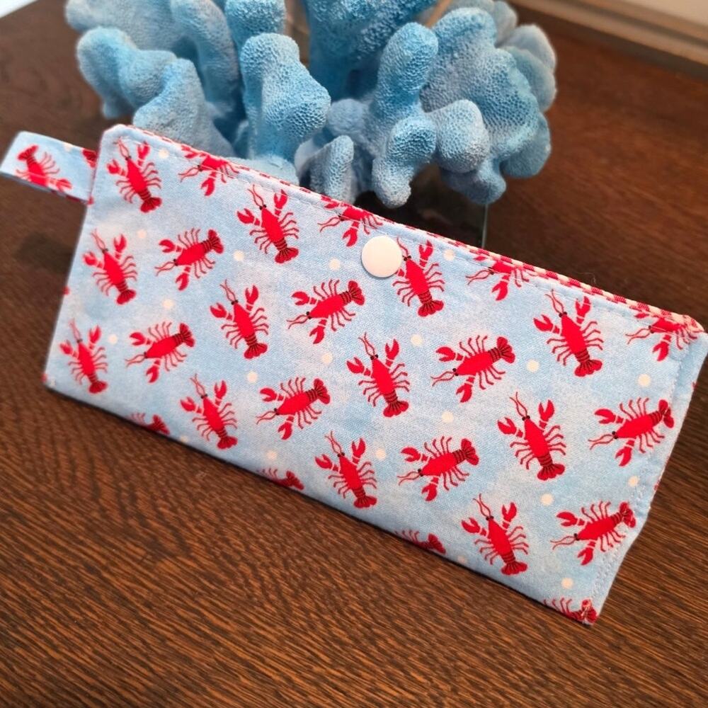NEW Lobster/ Crawfish/ Americana Handmade Fabric Snap Wallet/ Sunglasses case